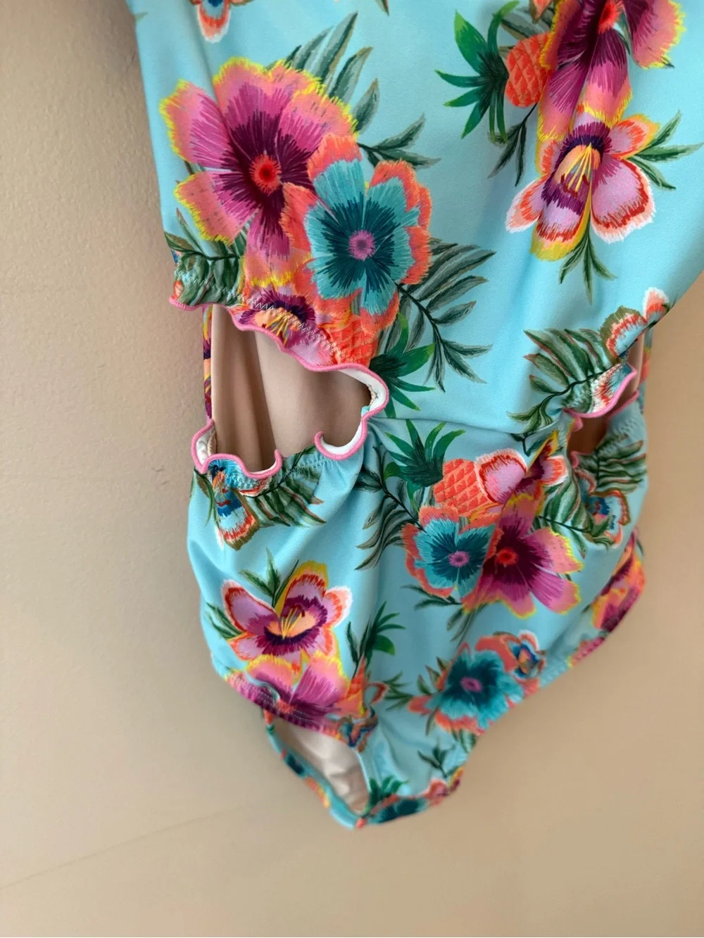 PQ Kids Turquoise Junie Side Cut Out One Piece Swimsuit size 14/16 NWT